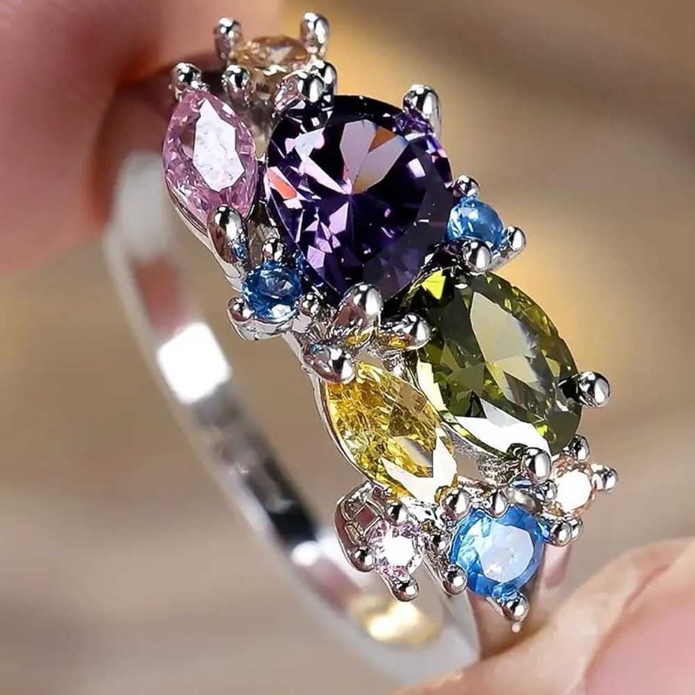 Multicolor Gemstone Silver Ring